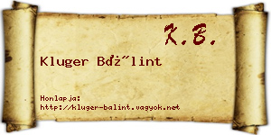 Kluger Bálint névjegykártya